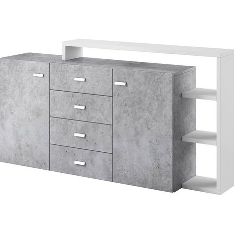 Buffet mit integriertem Regal aus der BERGAME Kollektion, 180cm. Farben Grau und Weiß. Designstil.