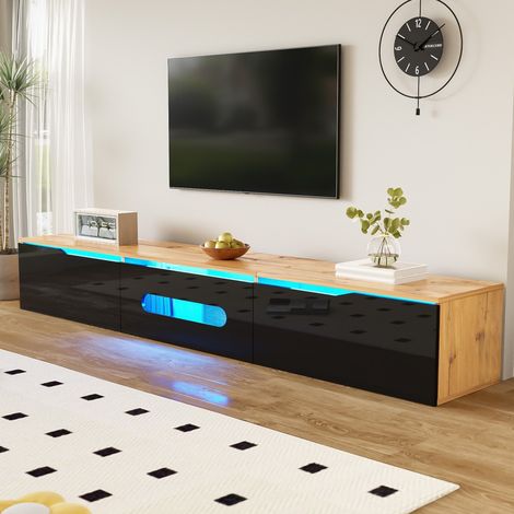 Meuble TV mural 180 cm brillant avec éclairage LED 16 couleurs - Design moderne et rangement intégré (1/4)