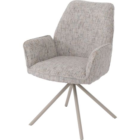 [NEUWERTIG] Esszimmerstuhl HHG-423, Küchenstuhl, drehbar Auto-Position Metall Chenille (410g/m²) Gestell creme, beige-hellgrau (1/5)