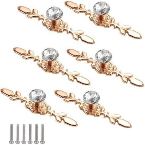 Poignées de Porte en Cristal Diamant Doré - Lot de 6, Poignées de Meubles Élégantes pour Armoires, Tiroirs et Dressoirs (1/4)