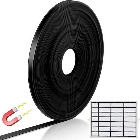 Ruban magnétique décoratif noir, idéal pour tableaux d'affichage, tableaux blancs et fournitures scolaires. Matériau TPE, largeur 6 mm, rouleau de 15 m (8 mètres). (1/4)