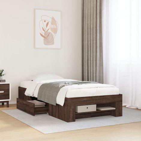 Bed Frame without Mattress Brown Oak 75x190 cm Small Single Engineered Wood vidaXL (1/5)