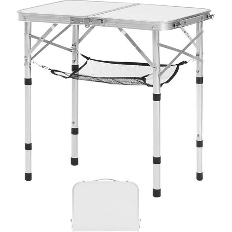 Table de Camping Pliable, Hauteur Réglable, Table d'Appoint Portable en Aluminium et MDF, avec Étagère en Maille et Poignée de Transport, Légère et Compacte pour Pique-Nique, BBQ, Cuisine Extérieure, (1/5)