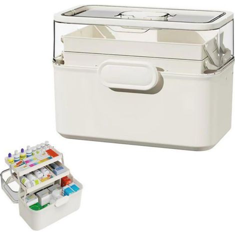 Boite a pharmacie, Rangement pour médicaments, Boite rangement medicament maison 3 niveaux, portable et pliable (1/4)