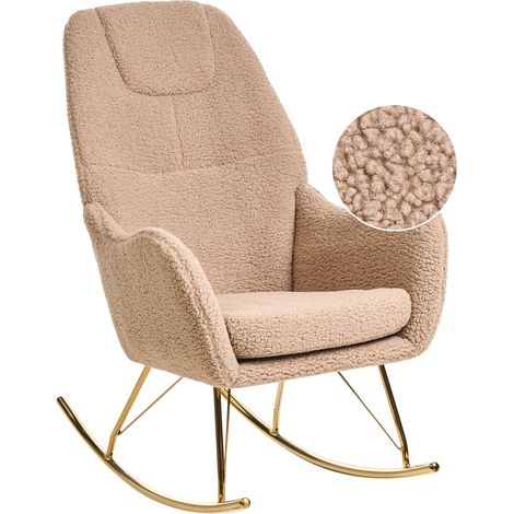 Fauteuil à Bascule en Bouclé Rembourré Pieds en Métal avec Accoudoirs Beige Gulsele (1/5)