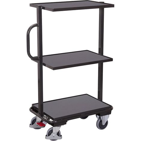 VARIOfit Beistellwagen mit 3 offenen Holzböden, starr 610x410mm RAL 7016 Anthrazitgrau (1/2)
