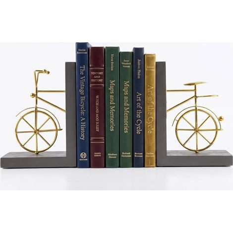 Supports de Serre-Livres pour vélo, butées de Livre décoratives avec Fond antidérapant, Support de Livre en Bois et métal, présentoir pour Bureau, 1 Paire, doré et Marron (1/5)