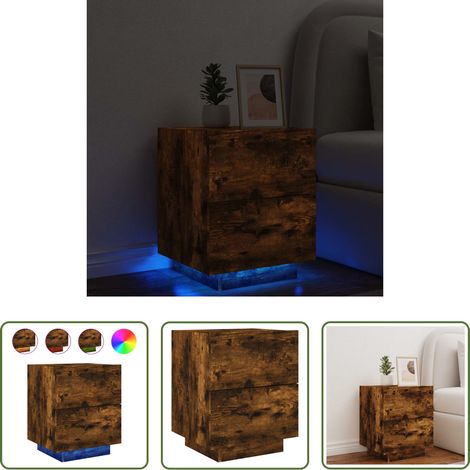 LED-Leuchten - Nachttisch mit LED-Leuchten Räuchereiche Holzwerkstoff (1/5)
