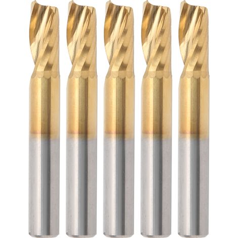 Lot de 5 fraises en bout HSS revêtues Ti‑Plat à 1 goujure, pour défonceuse CNC spirale haute vitesse, 6x12x50mm (1/5)