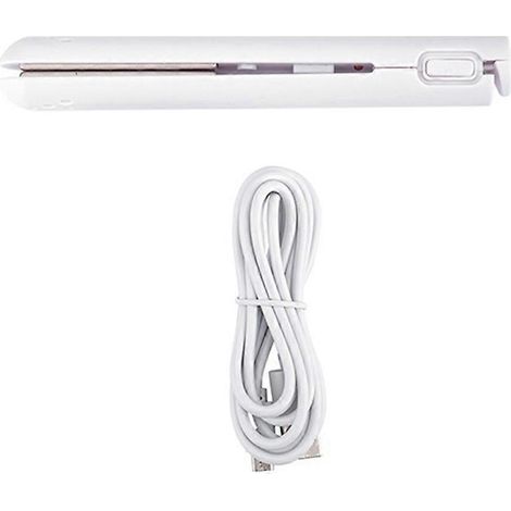 Fer à boucler 2 en 1 multifonction, mini lisseur, fer à boucler de voyage, mini fer à boucler USB portable blanc (1/5)