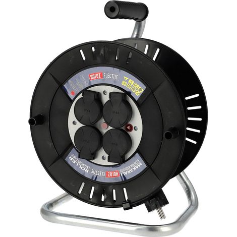 Enrouleur électrique 4 prises 2P+T IP44 noir 30m – Câble 3×1,5mm² – 2000W – Pour chantiers humides – Horoz Electric (1/5)