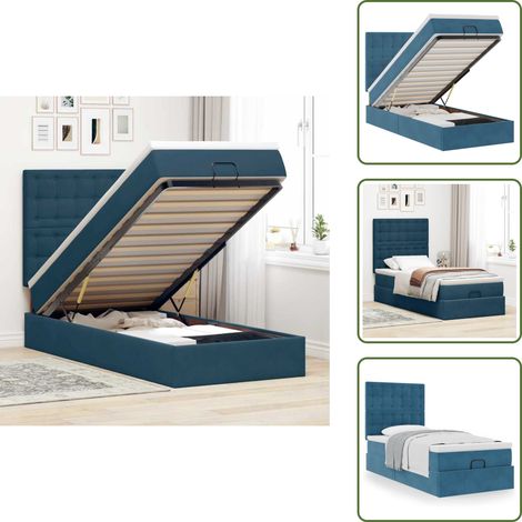 vidaXL Cadre de lit ottoman avec matelas bleu foncé 100x200 cm velours (1/5)