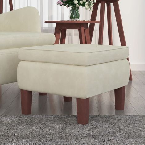 vidaXL Poggiapiedi con Gambe in Legno Crema in Velluto (1/5)