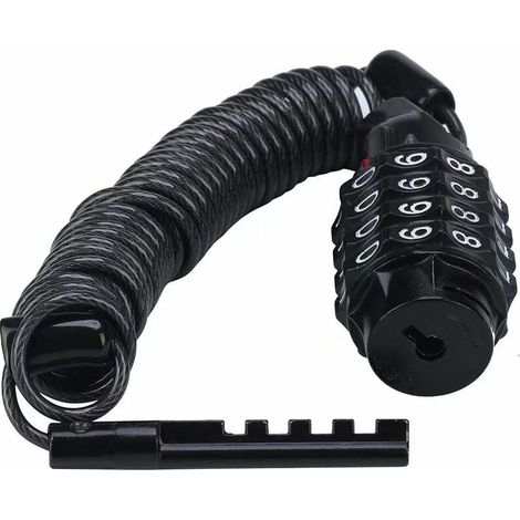 Cadenas de Vélo, antivol a combinaison pour bicyclette,1.8M Câble Antivol pour Vélo avec 4 Chiffres Intelligente Code, Noir (1/5)