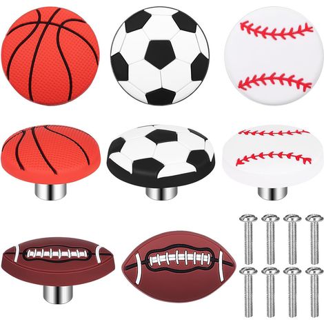 8 Pièces Boutons de Tiroir Sport pour Commode Garçon Poignées Pvc et Métal Décor Ballon de Football Basketball et Soccer pour Chambre Garçon Fille (1/5)