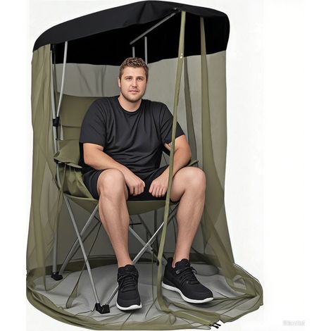 Moustiquaire de 160 cm de haut avec fermeture éclair, toit imperméable de 89 x 81 cm, idéale pour la pêche (chaise non incluse).(vert) (1/5)