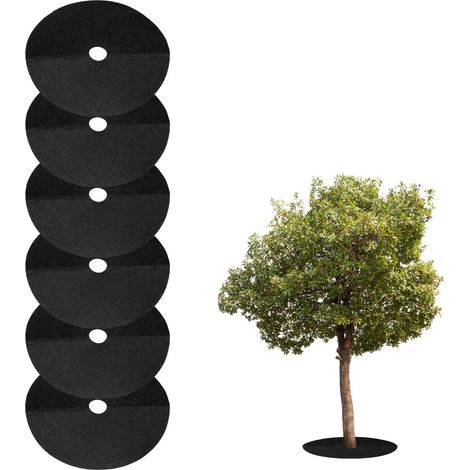 6pcs Tree Mulch Ring 25cm Non-Woven Round Tree Protector Mat Anti-Weed Cover Rings Weed Control Black (1/5)