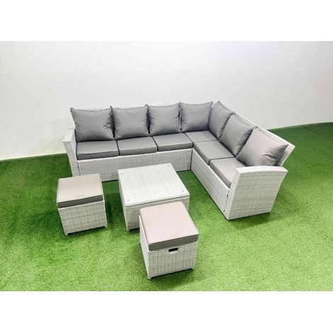 Fimous Garden Outdoor PE Rattan Furniture Set 8 Seater Rattan Garden Sofa Set with Square Coffee Table Light Grey Mixed (1/5)