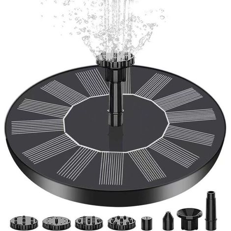 Fontaine Solaire Extérieur Flottante Pompe Bassin Solaire avec 6 Buses pour Bain d'oiseaux Aquarium Jardin Fontaine(1,5W) (1/4)