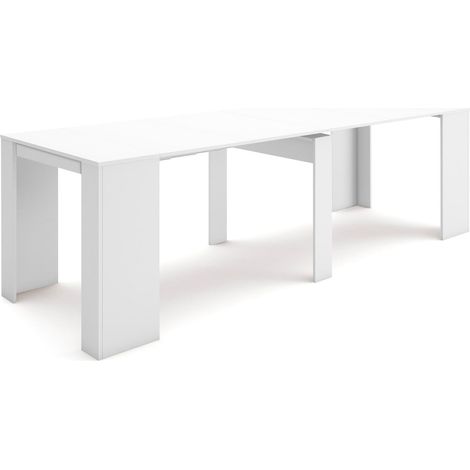 Skraut Home – Table console extensible 90x58cm – Mécanisme télescopique – Capacité jusqu'à 12 personnes – Finition blanc mat moderne (1/5)