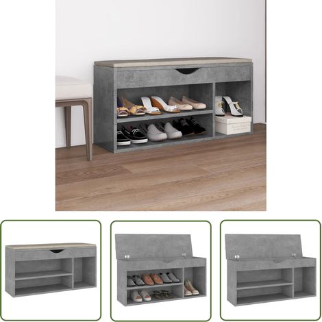 The Living Store Schuhbank mit Kissen Betongrau 104x30x49 cm Holzwerkstoff - Schuhbank - Holzbank - Garderobe - Schrank Für Schuhe - Schuhorganizer (1/5)