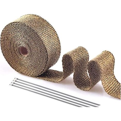 Bande Thermique Echappement 2.5CM x 5M Isolant Thermique Bande avec 4 Attaches en Acier Inoxydable pour Ruban d'isolation Thermique de Collecteur d'échappement de Moto(Titane) (1/5)