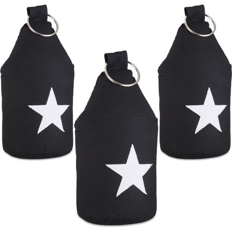 Pack de 3 Topes Puerta con Asa, Tela-Arena,Negro, 25 x 12 x 12 cm