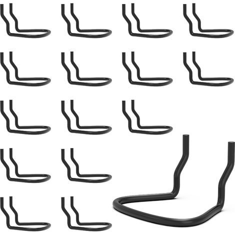 Lot de 16 supports de pinces pour panneau perforé argenté/noir, crochets à double boucle en acier inoxydable argenté, supports d'outils pour garages, magasins, pinces à suspendre, clés (noir) (1/5)