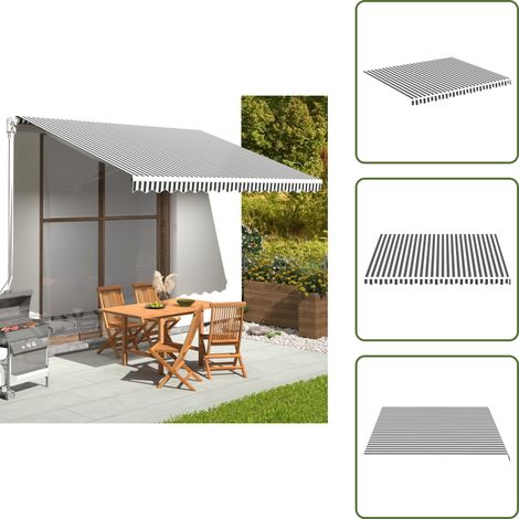 The Living Store Tissu de remplacement pour auvent Anthracite et blanc 4x3,5 m - Tissu D'auvent - Auvent De Jardin - Toile D'ombrage - Protection Solaire - Parasol De Terrasse (1/5)