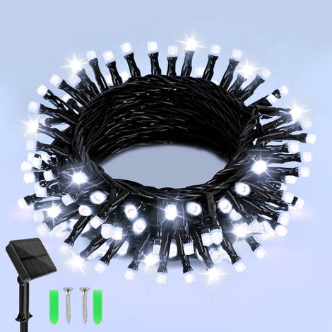 Guirlande Lumineuse Exterieure, 12m 120LED Guirlande Lumineuse Solaire Mperméable, 8 Modes Guirlande Solaire Exterieur pour la décoration d'extérieur, de fêtes, de soirées, Blanc Chaud
