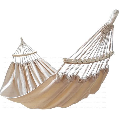 Hamac pour 2 personnes, 220 x 150 cm, longueur totale : 330 cm, charge : 300 kg, en toile et coton, pour l'extérieur, le jardin, l'intérieur, les enfants, le balcon, rouge, avec barre (1/5)