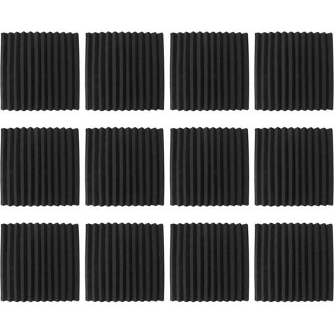 Lot de 12 Panneaux Acoustiques Autocollants Mousse Isolante Murale Haute Densité Noir