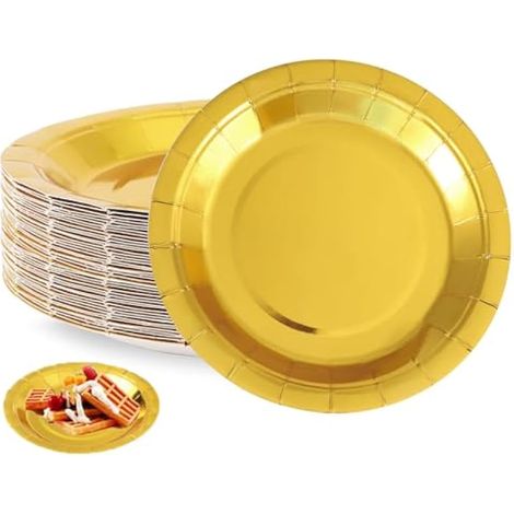 50 assiettes en carton dorées pour anniversaire, service de table de 18 cm pour fêtes d'anniversaire (1/5)