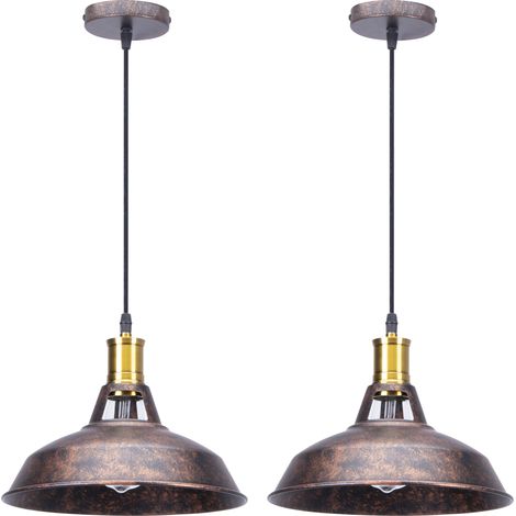 2 Pack Pendant Light Industrial Light Shade E27 Metal Hanging Lights for Bedroom Living Room Lounge Hall (Rust)