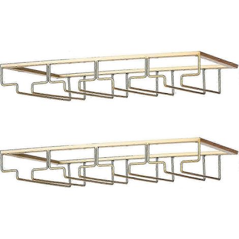 Weinglasregal – Unterbau-Weinglashalter, Stielglasaufbewahrung, Metall-Organizer für Bar und Küche, Schwarz Gold 4 Reihen, 2 Pakete (1/4)
