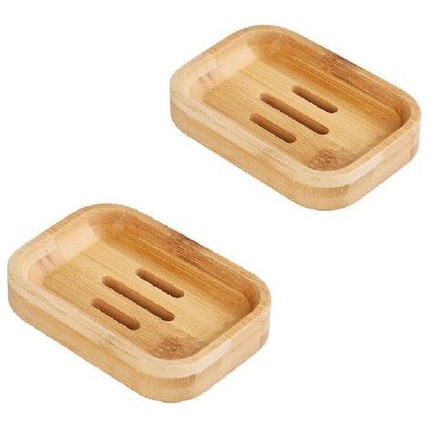 2Pcs Bambou Naturel en Bois Porte Savons Boîte à Savon pour Salle de Bains Douche Porte-savons Artisanat pour Savon, éponges et Plus (1/5)