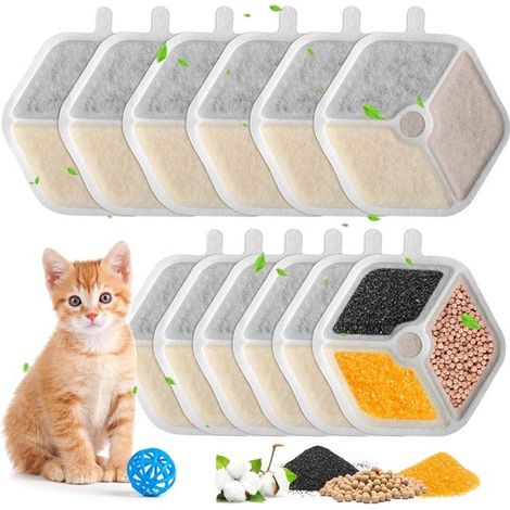 Filtros para bebederos de gatos, Juego de 12 filtros para bebederos gatos 4 litros (135 oz fl) inalámbricos, ultra silenciosos, acero inoxidable (1/5)