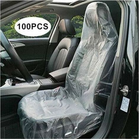 Housses de siège jetables 100 pièces, housse de siège en plastique transparent (1/3)