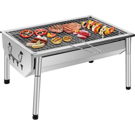Barbecue portable charbon réglable en acier inoxydable – Dimensions 40x28x22cm – Pieds ajustables pour confort d'utilisation