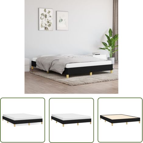 The Living Store Cadre de lit sans matelas noir 140x190 cm tissu - Cadre De Lit - Lit Double - Literie - Meuble Chambre - Design Moderne (1/5)