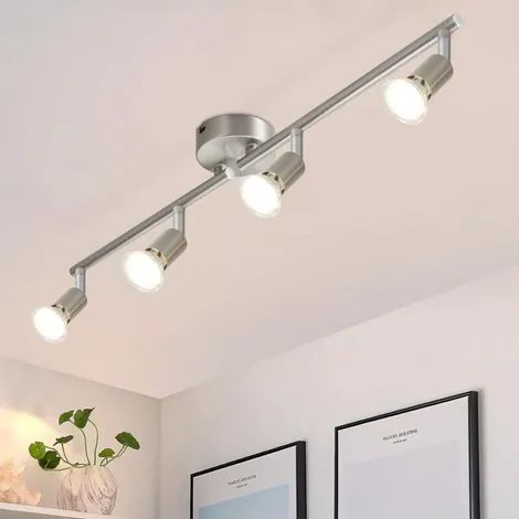 Plafonnier LED, plafonnier 4 ampoules pour salon, plafonnier moderne, plafonnier GU10, spot orientable à 330°, plafonnier en acier inoxydable (1/3)