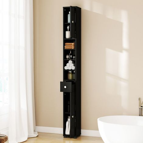 Armoire de Salle de Bain Haute et Mince Meuble Colonne avec 1 Tiroir Placard à Étagères Ajustables Noir (1/3)