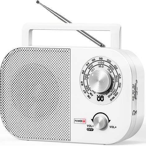Ra portable AM, FM, SW, ra portable pour la maison/l'extérieur/le camping/les urgences (blanc). (1/5)