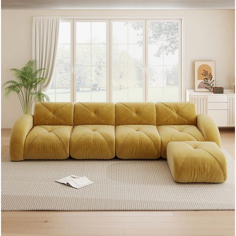Ecksofa 4-Sitzer aus Chenille in Gelb, modulares rahmenloses Sofa (1/5)
