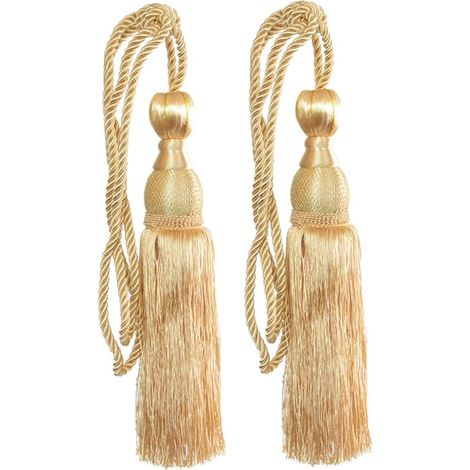 2 nastri per tende, fermatende in rayon con nappe e cordini di fissaggio (oro) (1/5)