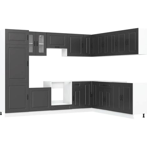 Maison Exclusive - 14dílná sada kuchyňských skříněk "Kalmar" černý kompozit (1/5)