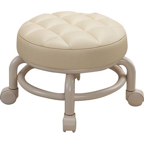 Pouf roulant en mousse à mémoire de forme haute densité – Cuir PU imperméable – Roues silencieuses – Repose-pieds double couche – Beige (1/5)