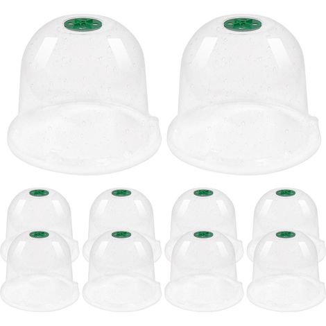 Lot de 12 cloches de jardin en plastique, 19 x 16 cm, avec 24 piquets de fixation. (1/5)