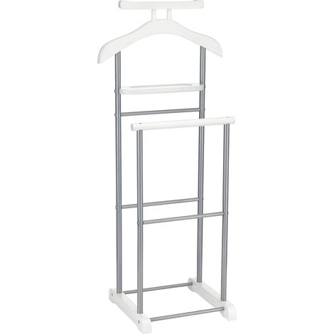 Idimex – Valet de chambre en métal laqué argenté et MDF blanc – Cintre pour vestes et chemises – Support pour pantalons et cravates (1/2)