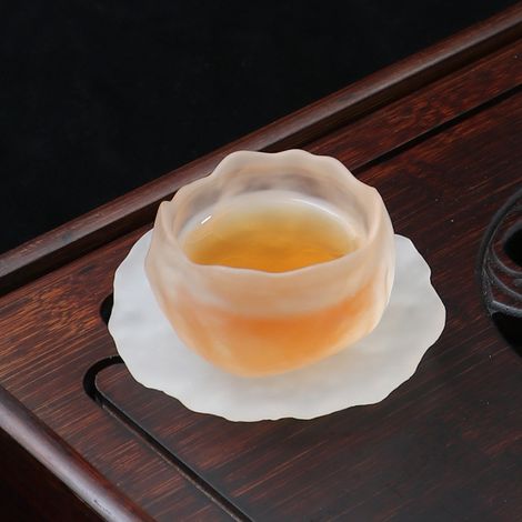 Tasse à thé - Service à thé avec motif de glace givrée, verre à thé individuel en verre épais, tasse à thé pour la maison (tasse + sous-verre) (1/4)